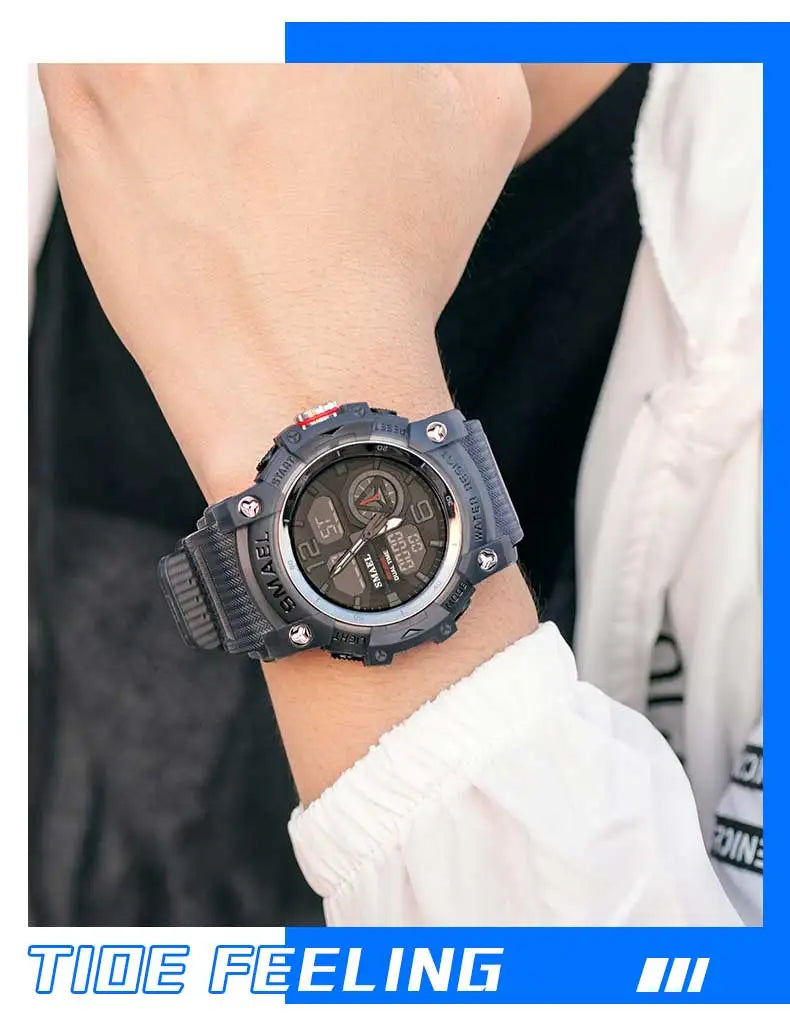 SMAEL Sport Watch Military Wristwatch for Men Alarm Stopwatch LED Digital Back Light Dual Time Display Waterproof Watch Men 8007
