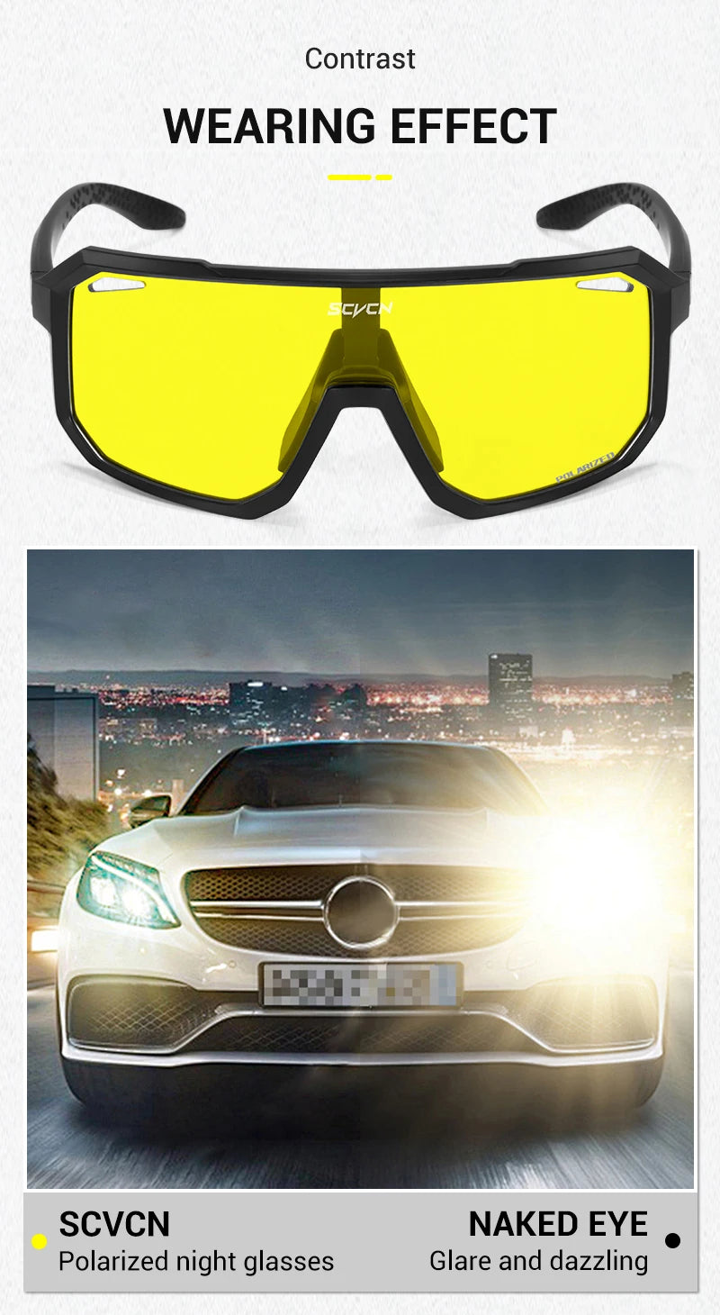 SCVCN New Yellow Polarized Cycling Sunglasses Men Bike MTB Driving Glasses Women Outdoor Sports Hiking Fishing UV400 Glasses