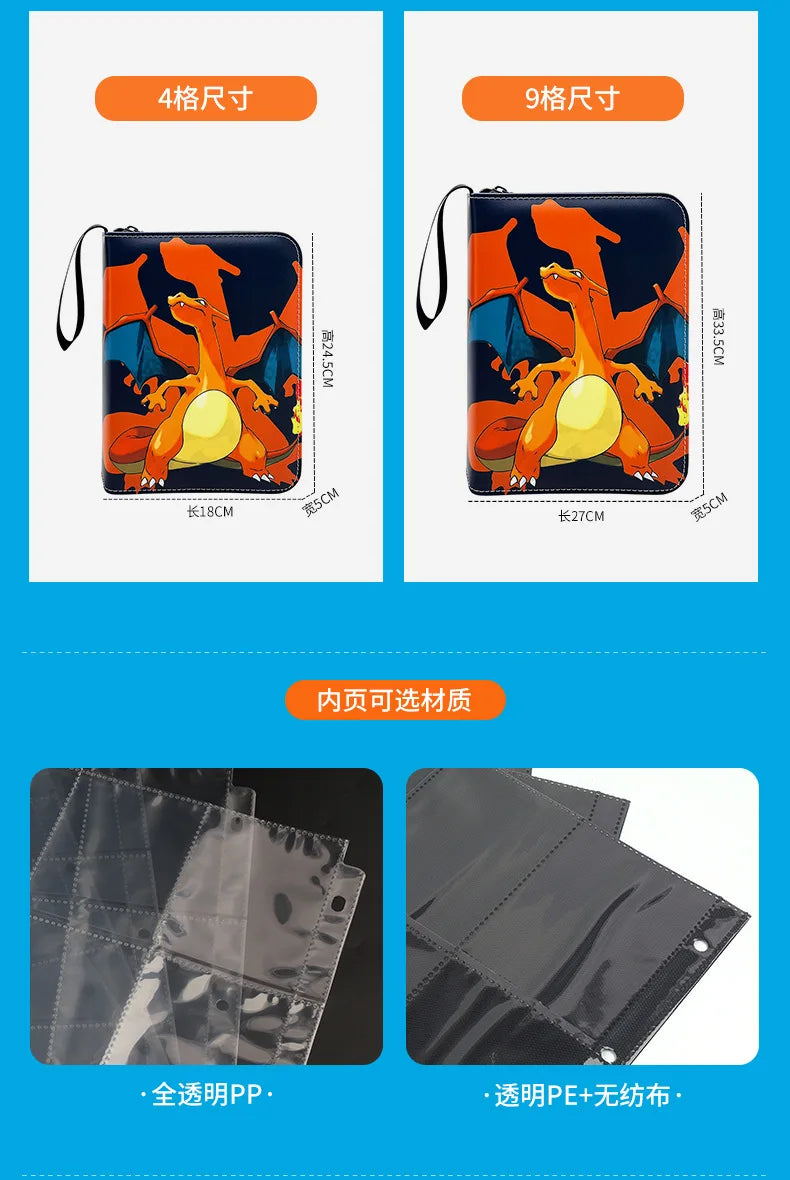 Pokemon Card Anime Photo Album Collect Album Loose Leaf Pu Zipper Game King Fans Pikachu Card Pack Toys Figure Card Storage Bag