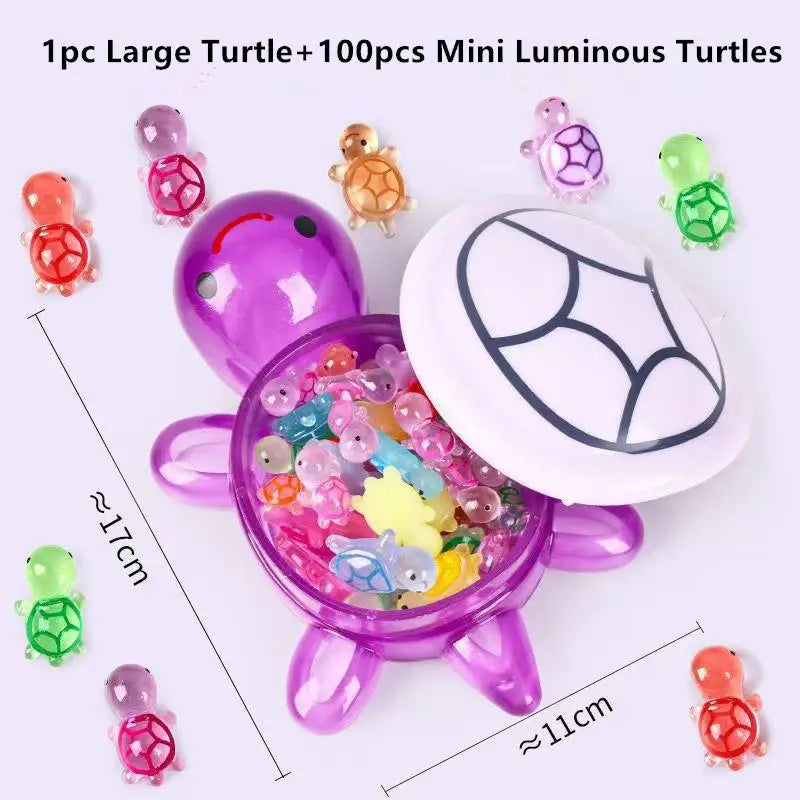 1PC Night Glow Large Turtle+Mini Luminous Turtles Figurines Resin Craft Glowing Turtle Storage Ornament Landscape Desktop