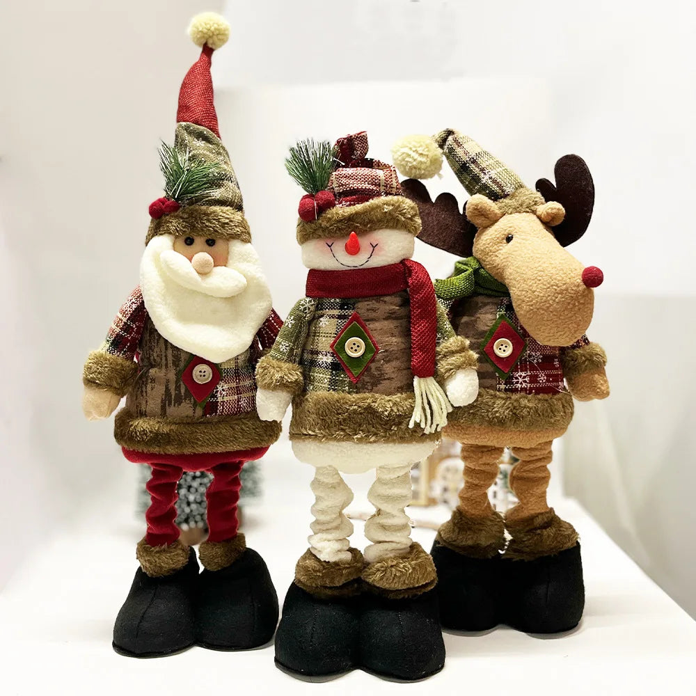 Christmas Tree Retro Snowflake Checkered Fabric Stretch Doll Hotel Shopping Mall Decoration and Decoration gifts for kids 2025