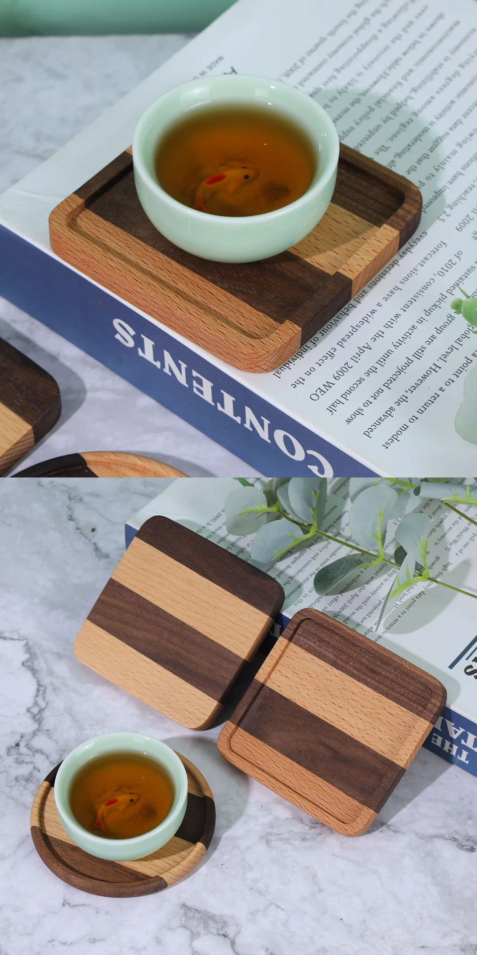 TIME OWNER Tea Coffee Cup Pad Placemats Decor Walnut Beech Wood Coasters Durable Heat Resistant Square Drink Mat Bowl Teapot
