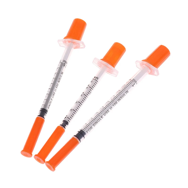 5Pcs 0.3/0.5/1ML Disposable Plastic Veterinary Syringe Orange Cap Sterile Insulin Syringe With Needles For Pet Farm Animal