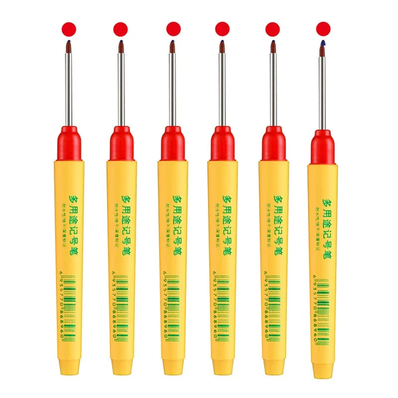 6pcs/set 33mm Red/Blue/Black Long Head Marking Pen Woodworking Decoration Deep Hole Waterproof Pen Multipurpose Marking Tool