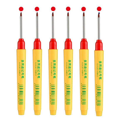6pcs/set 33mm Red/Blue/Black Long Head Marking Pen Woodworking Decoration Deep Hole Waterproof Pen Multipurpose Marking Tool