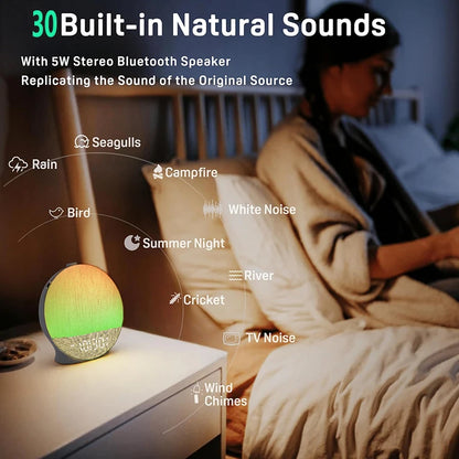 Wake Up Light Sunrise Alarm Clock White Noise Sound Machine Bluetooth Speaker Color Night Light for Bedroom Ideal Gift