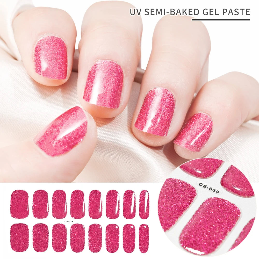 Semi Cured Wraps Fast Gel Nail Sticker Soild Nail Gel Wraps Adhesive Full Cover Gel Nail Decal UV Lamp Cured Manicure Decoration