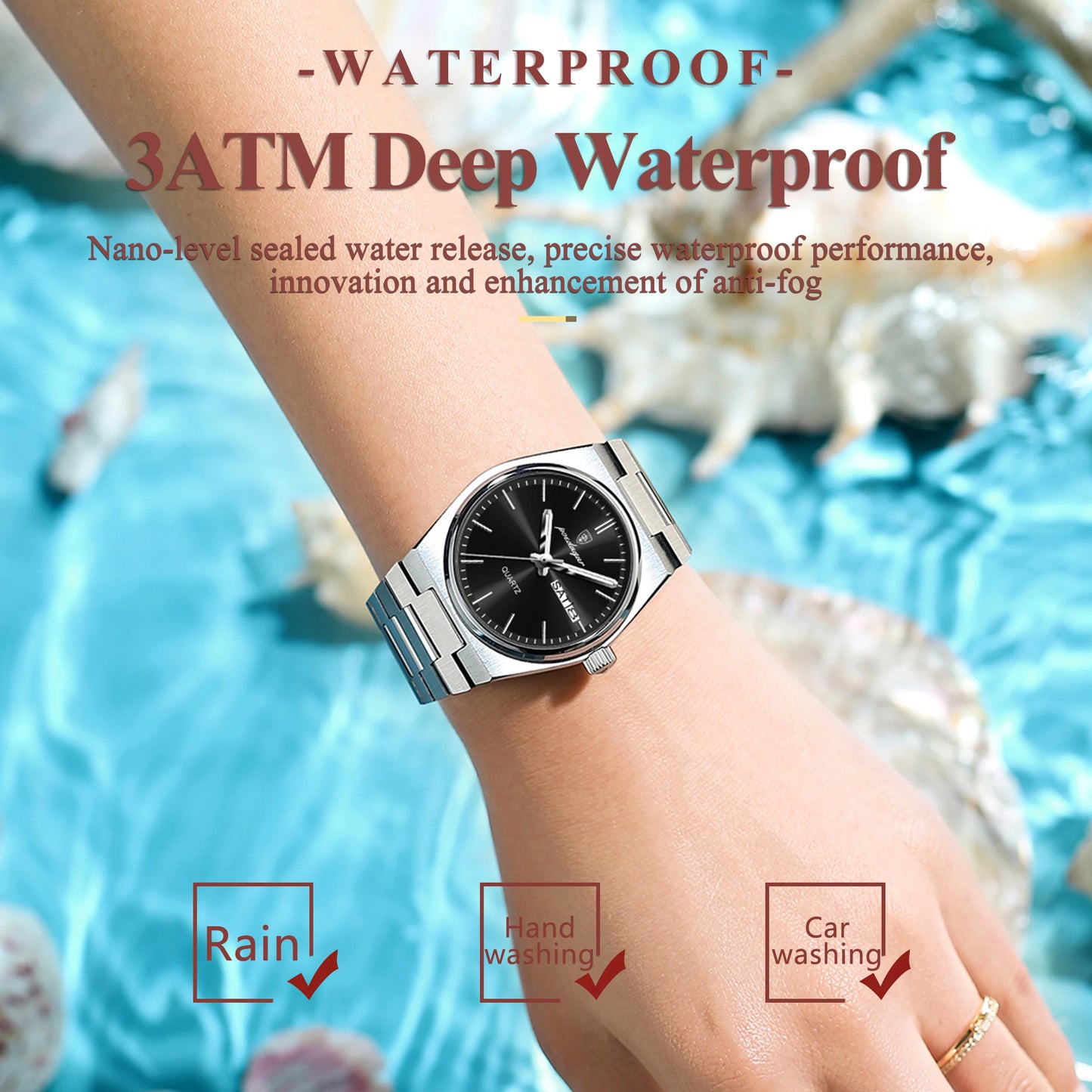 POEDAGAR Elegant Woman's Watch Date Week Waterproof Luminous Ladies Clock Quartz Stainless Steel Fashion Watches For Women Reloj