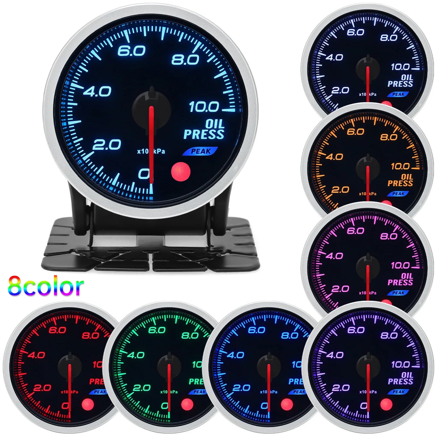 Universal Auto 12V 52mm 8 Color Racing Car Oil Pressure Water Oil Temp EGT Exhaust Temp Turbo Boost Tachometer Gauge Meter