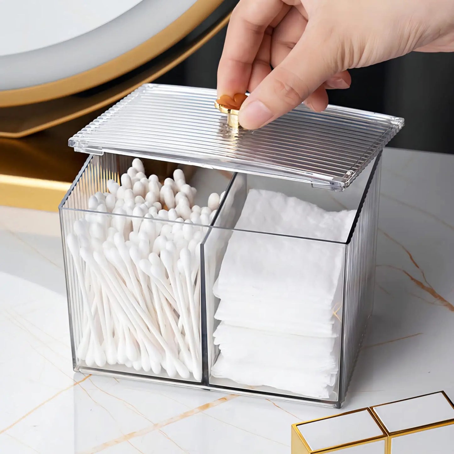 Qtip Holder Dispenser  Clear Bathroom Organizer Jar  Swab/Pad/Ball Holder Container Cosmetics Storage Boxes for Vanity