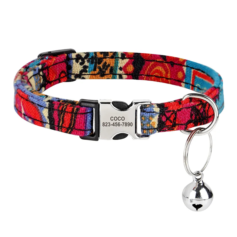 Personalized Printed Cat Collar Adjustable Kitten Puppy Collars With Free Engraved ID Nameplate Bell Anti-lost Cats Collars
