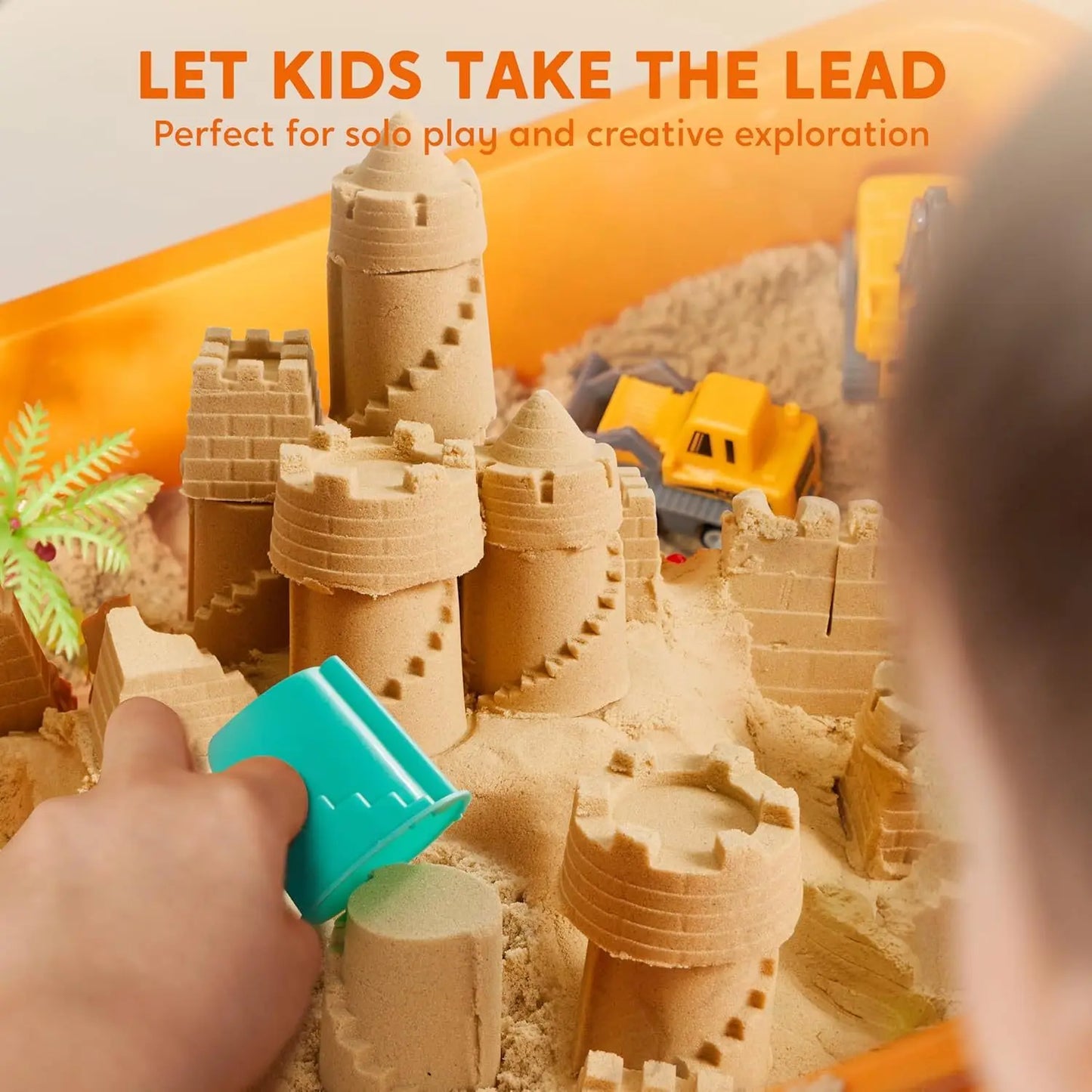 JOYFY Kids Glow in The Dark Construction Sensory Bin Stones Sandbox with Lid Castle Building kit for Kids Birthday Gifts