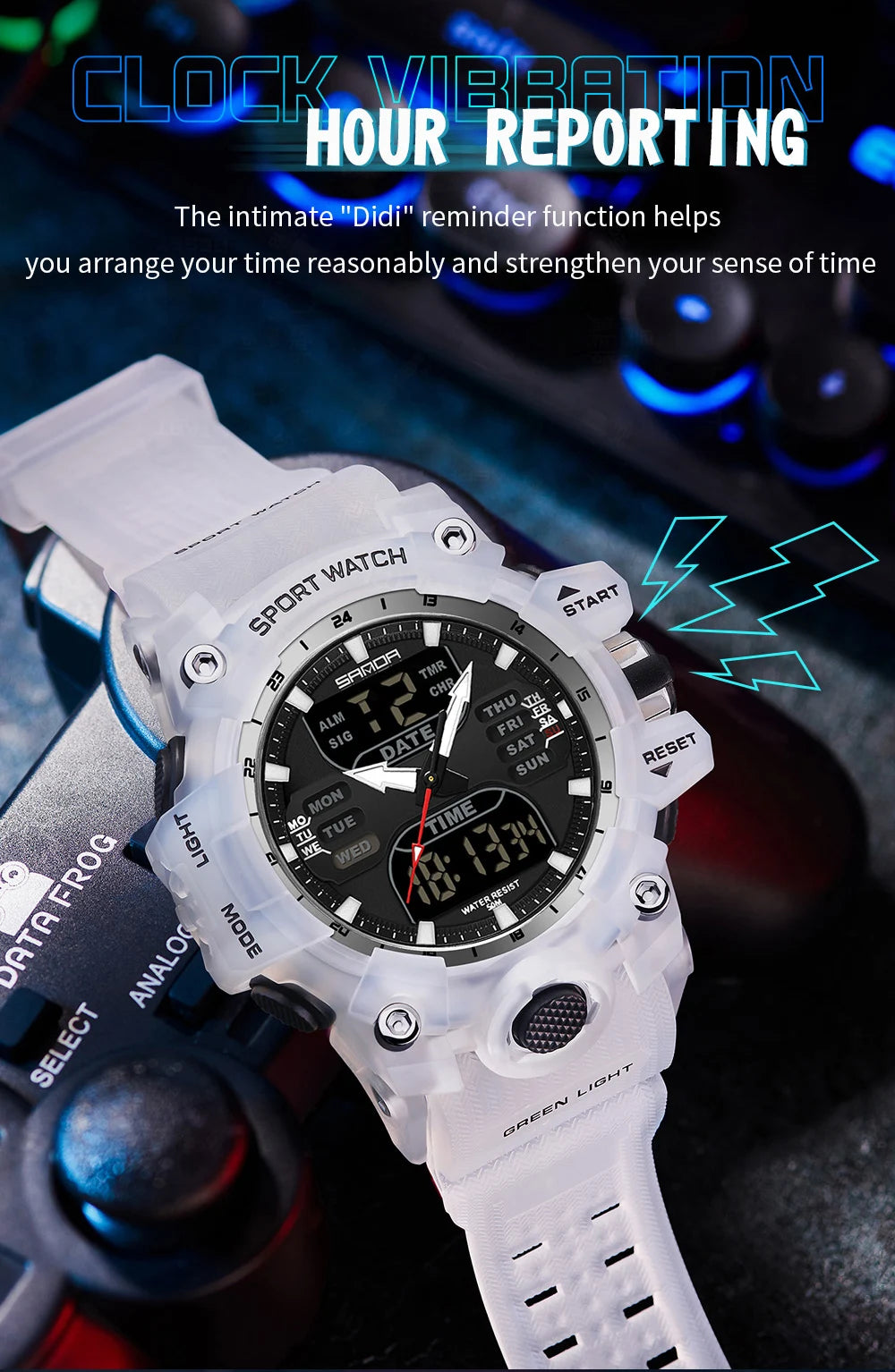 SANDA Luxury G Style Men's Electronic Watch Outdoor Sports LED Analog Digital Chronograph Military Dual Display 50M Waterproof