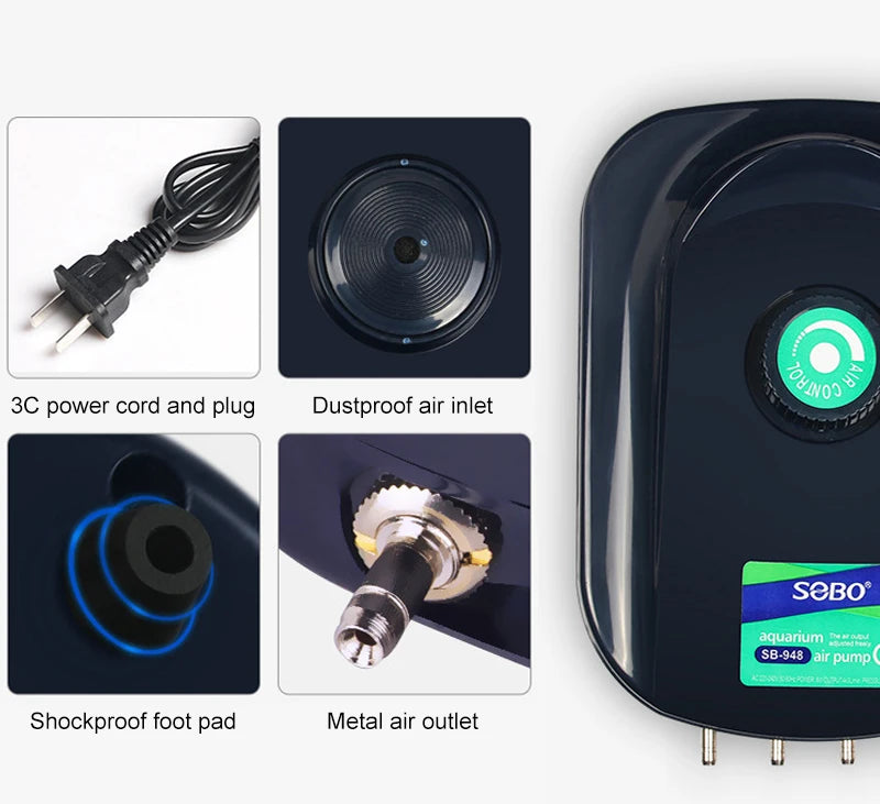 SOBO Silent Aquarium Oxygen Air Pump Fish Tank Adjustable Air Volume High Power Oxygenator Air Compressor Aerator 220v