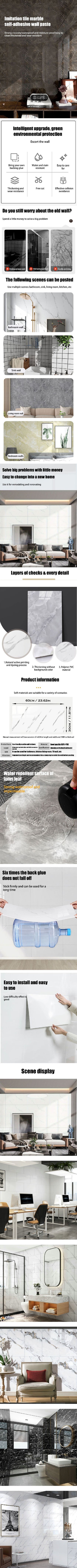 10-20Pcs Self-adhesive Marble Tiles Sticker Waterproof 30cmx60cm Tiles Floor Stickers PVC Tile Kitchen Bathroom Wall Sticker ﻿