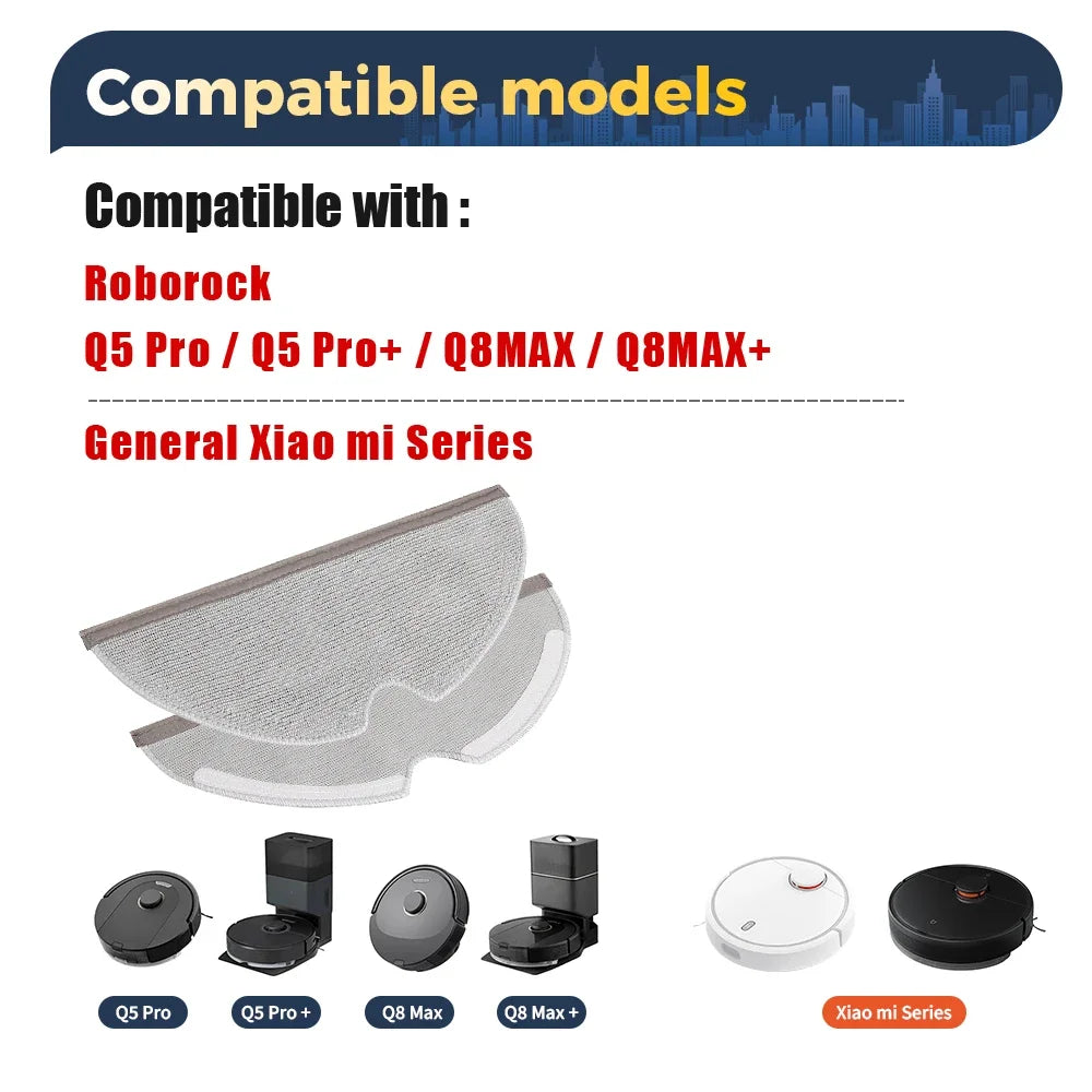 Mop Cloths Replacement For Roborock Q5 Pro Q5 Pro+ Q8 Max Q8 Max+ Vacuum Cleaner Accessories Washable Mopping Pads Spare Parts