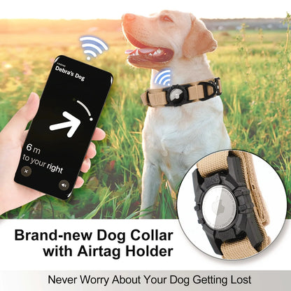 Adjustable Nylon AirTag Holder Dog Collar  Metal Buckle Pet Tactical Collar Dog Accessories Anti Last and Pet Dogs Tracing Safe