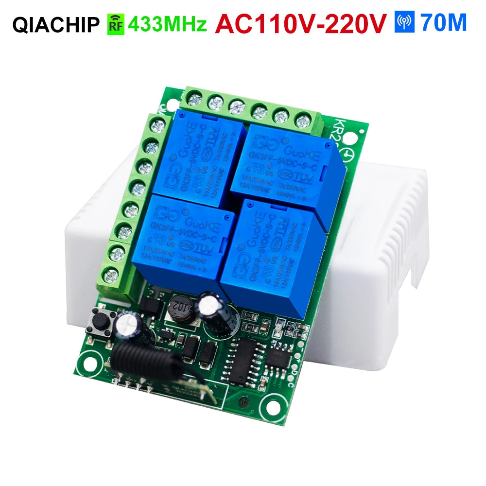 433Mhz Universal Wireless Remote Control AC110V 220V  Relay 4CH Module Receiver 4B Transmitter For Garage Door Gate Motor Light