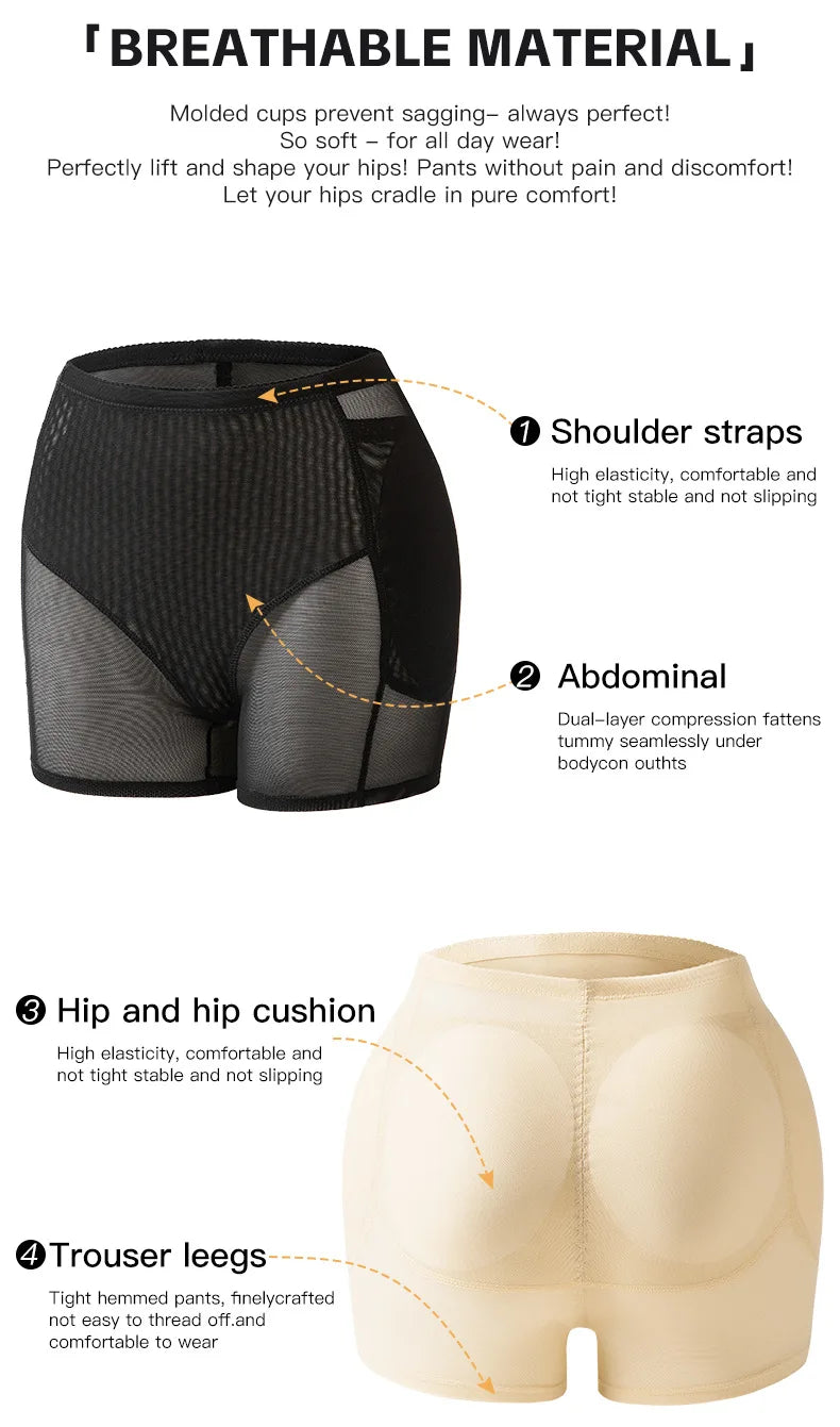 Women 4-Pad Butt Lifter Panties High Waist Tummy Control Shapewear Hip Enhancer Mesh Briefs Belly Slimming Body Shaper Shorts