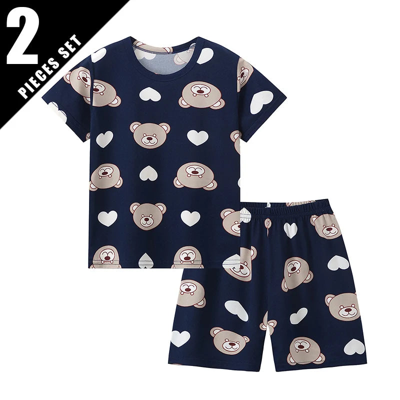 2-Pcs Children's Casual Cute Home Service Suit Boy Casual Joker Bear Print Short Sleeve Girl Comfortable Joker Sweet Shorts Suit