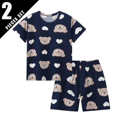 2-Pcs Children's Casual Cute Home Service Suit Boy Casual Joker Bear Print Short Sleeve Girl Comfortable Joker Sweet Shorts Suit