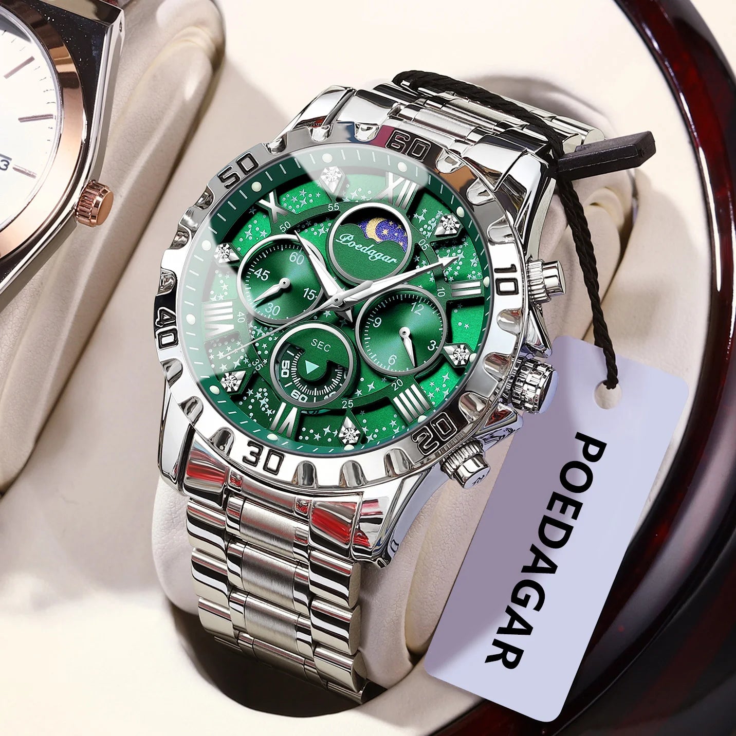 POEDAGAR Luxury Man Watch Waterproof Luminous Stainless Steel Quartz Men's Wristwatch Chronograph Military Watches For Men Reloj