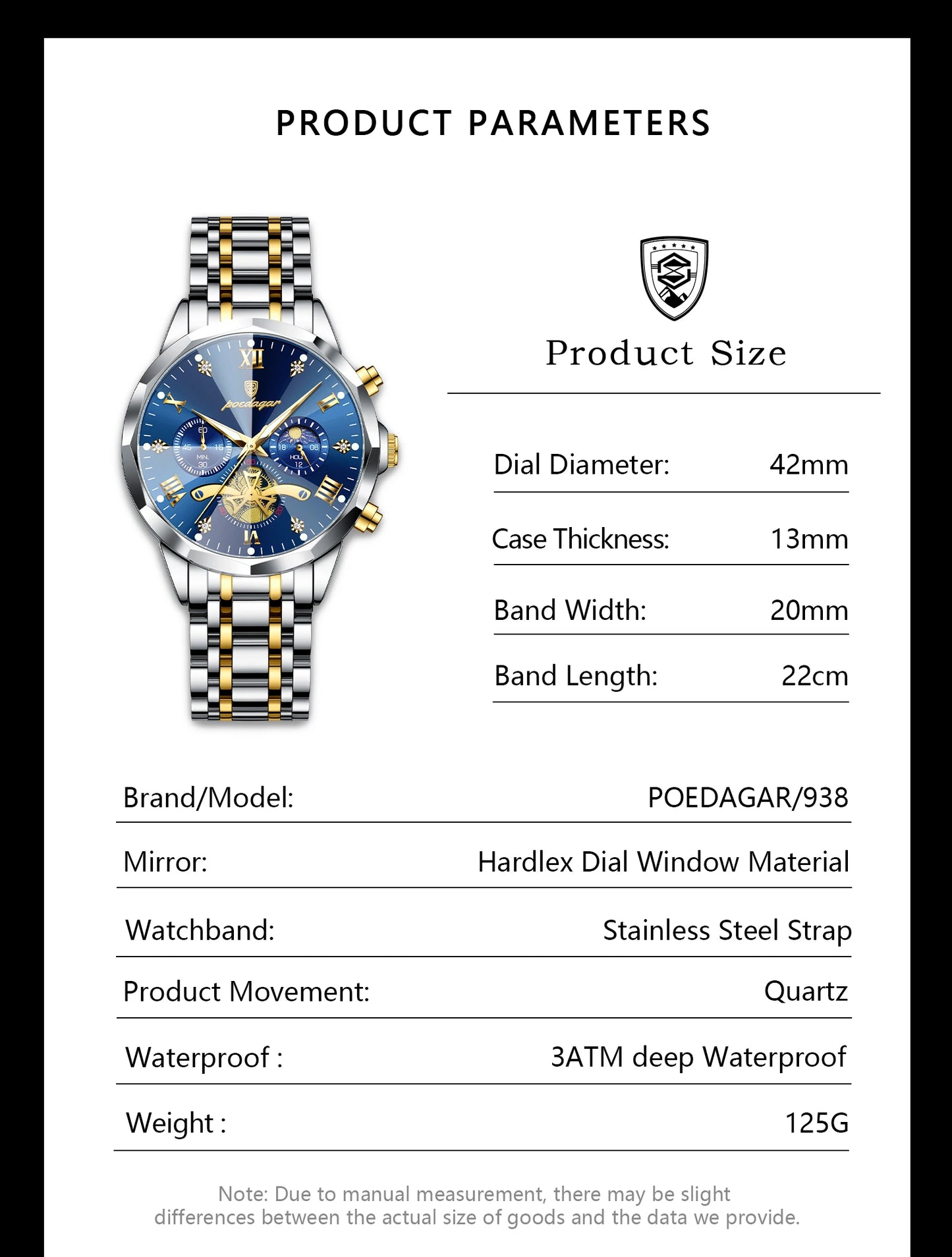 POEDAGAR Luxury Original Men Watch Waterproof Luminous Chronograph Man Wristwatch Stainless Steel Quartz Top Men's Watches Reloj