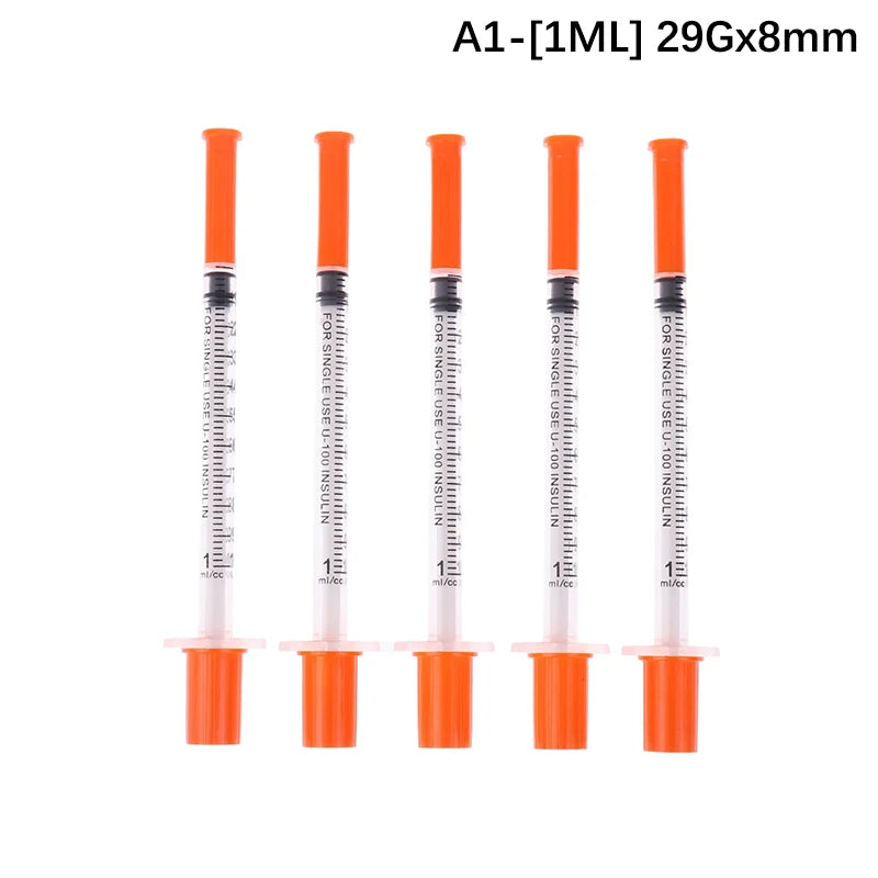 5Pcs 0.3/0.5/1ML Disposable Plastic Veterinary Syringe Orange Cap Sterile Insulin Syringe With Needles For Pet Farm Animal