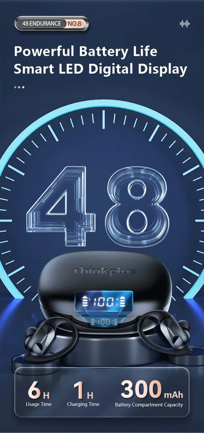 Lenovo LP75 TWS Wireless Bluetooth V5.3 Earphones IPX5 Digital Display Ear Hook Earbuds HiFi Stereo Noise Reduction Headphones