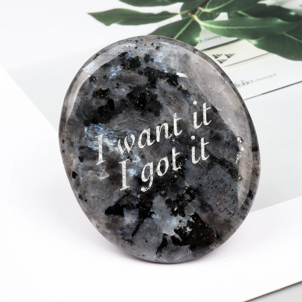 Crystal Worry Stone Double Plane Shaped Piece Inspirational Palm Stone, Engraved With Words To Relieve Worries Jade Energy Stone