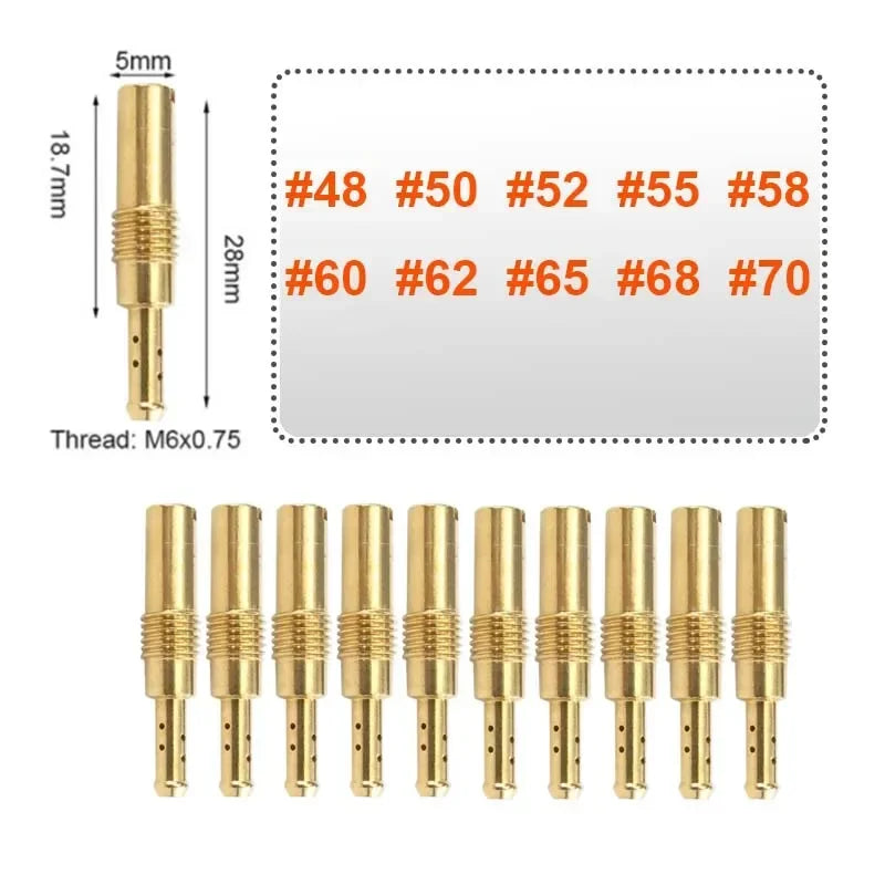 10pcs Carburetor Main Jets Slow Pilot Jets M5 6mm Thread for PWK Keihin OKO CVK Carb Set Injector Nozzle Motorcycle Part