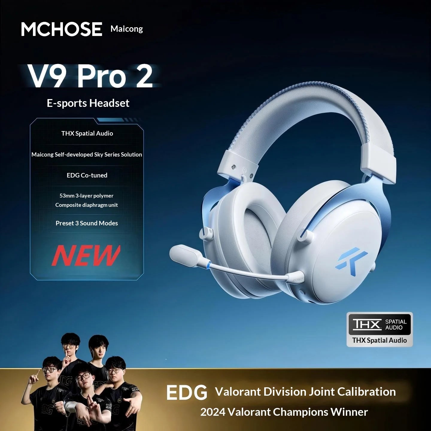 MCHOSE V9 Pro2 Gaming Headset, Over-Ear Quad-Mode Wireless Bluetooth Headphones for PC with Microphone (Delta Style)