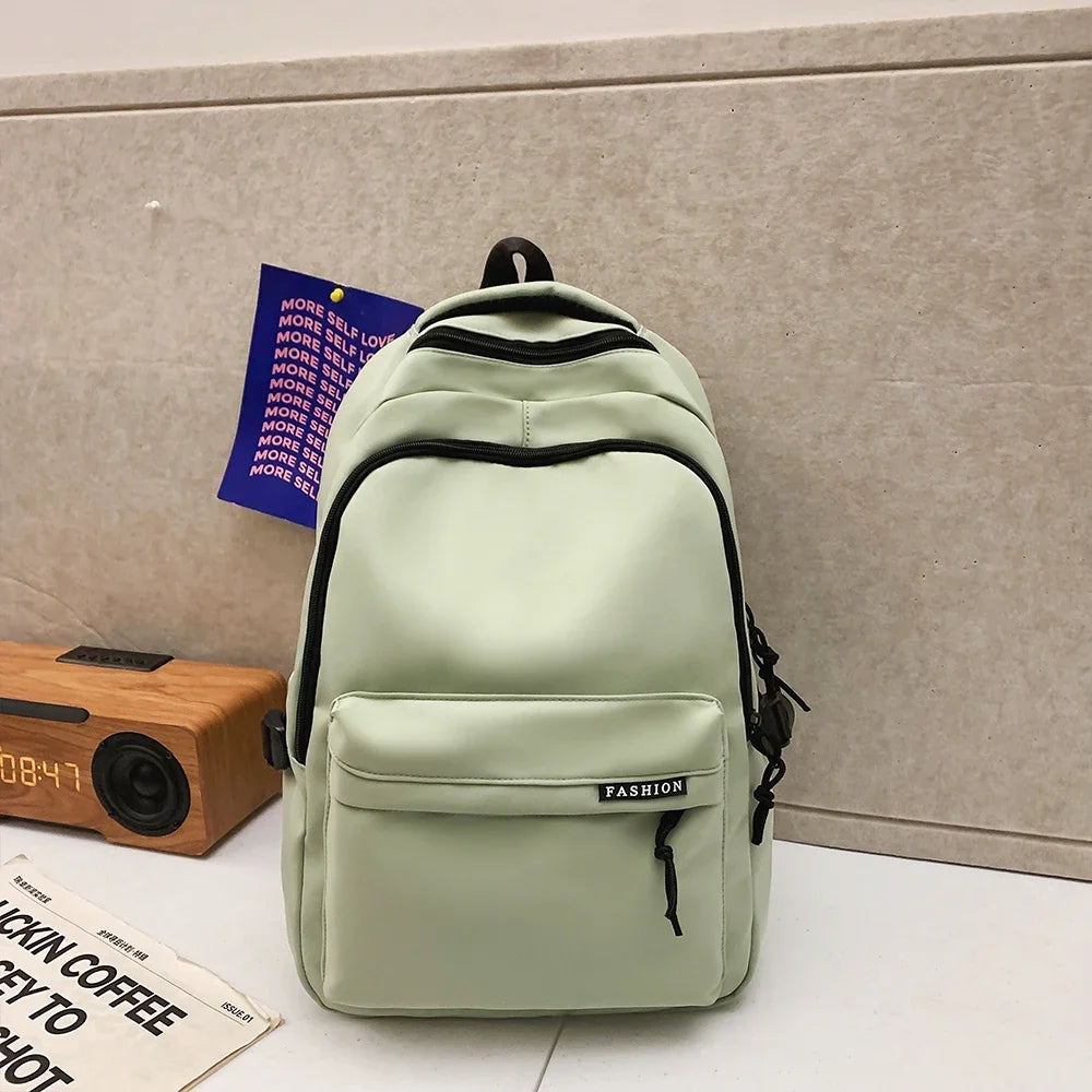 Large Capacity Solid Color Student Backpack Junior and High School Simple Black Travel Backpack
