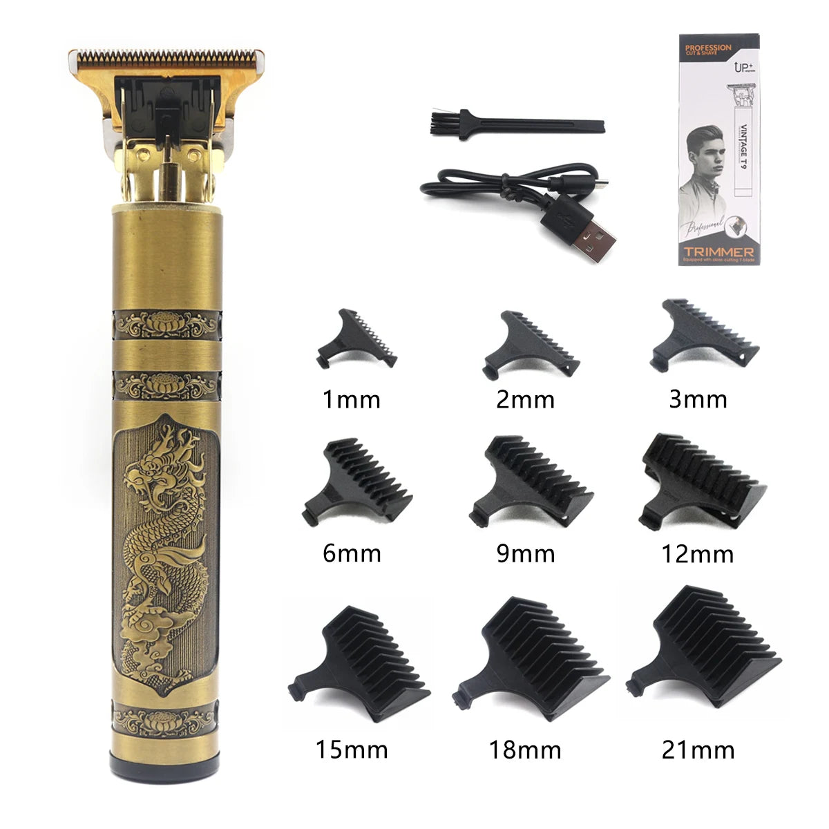 T9 Professional Hair Trimmer Machine Metal Body Stainless Steel Blade Hair Clipper Beard Trimmer for Men Finishing Machine