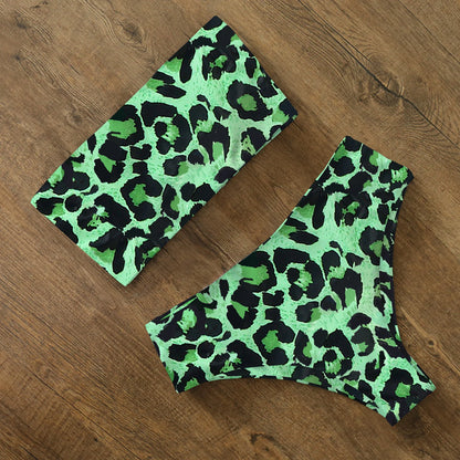 2025 New Sexy Low Hight Bikini Set Swimwear Women Bandeau Female Print Floral Strappy Swimsuit Bathing Suit Beach Wear Biquini