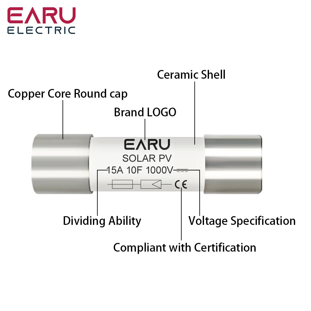 EARU 1/5/10/20/30PCS Solar DC1000V PV Fuse 6A 10A 15A 20A 25A 30A 32A High Voltage for Solar System Short Circuit Protection GPV