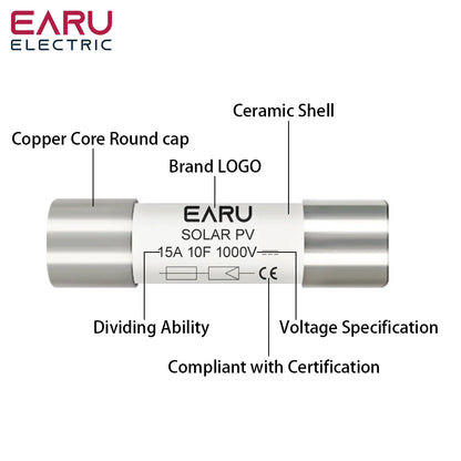 EARU 1/5/10/20/30PCS Solar DC1000V PV Fuse 6A 10A 15A 20A 25A 30A 32A High Voltage for Solar System Short Circuit Protection GPV