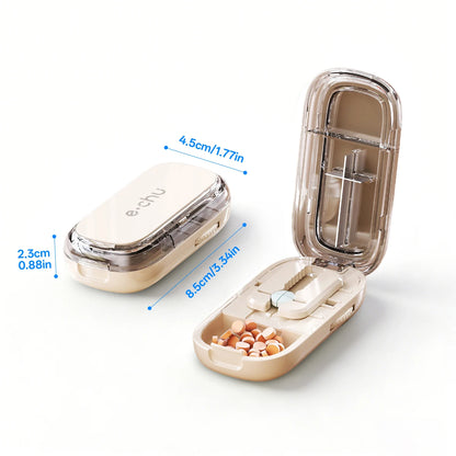 Pill Cutter & Storage Box – Quartering 1/2/1/31/4 Splitter, Portable Dustproof Tablet Divider Organizer with Crusher
