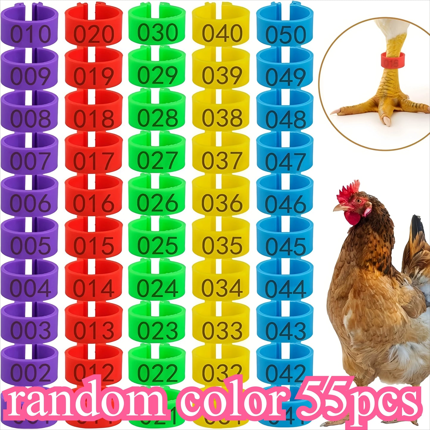 Farm Tag Rings, Chicken Leg Bands with Number Identification Hens Roosters, Poultry Foot Tags Breeding Chickens, Ducks, Geese