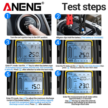 12V 24V Car Battery Tester Digital Automotive Load Tester 50-1999 CCA Battery Analyzer ANENG BT175 With Insulated Alligator Clip