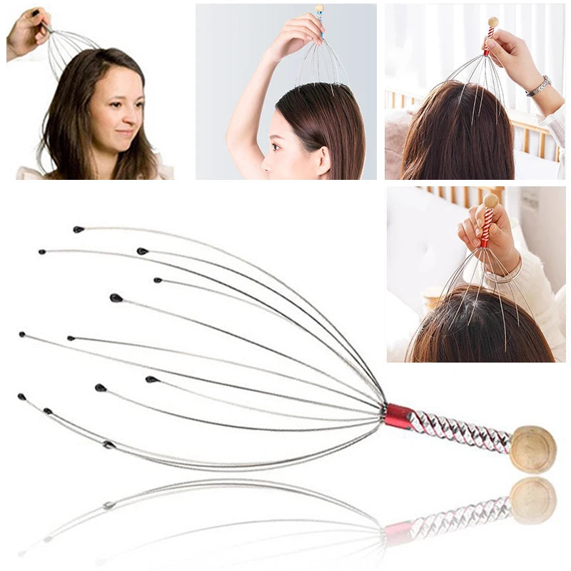 Relax Octopus Head Massager Stainless Steel Engraved Head Relaxer Brain Massage Claw Scalp Scratcher Itch Reliever Random Color