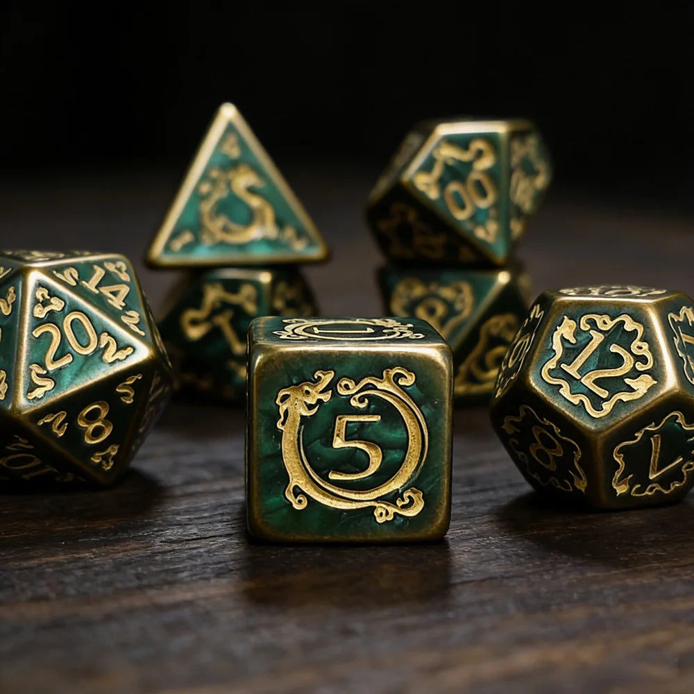 DND Dice 7Pcs/set Dragon Pattern Polyhedral Dices Role Playing D&D TRPG Board Game Dice As Gift Entertainment Accessories