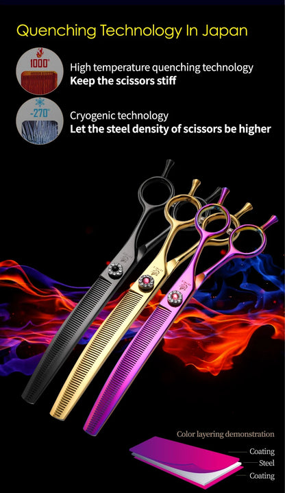 Fenice High-end 7.25 inch Professional Pet Dog Grooming Scissors Curved Thinning Chunker Shears for tijeras peluquería canina
