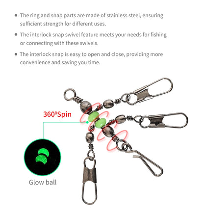 New Luminous Squid Jig Lure Swivels Fishing Bearing Rolling Swivel Solid Ring Fishing Connector With Interlock Snap Accessories