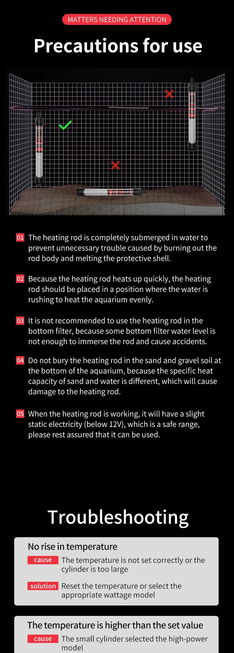 Aquarium Submersible Heater Fish Tank Water Heating Rod Constant Thermostat Temperature Control 220V 25W/50W/100W/200W/300W