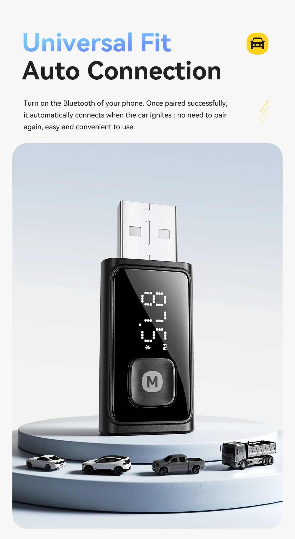 ESSAGER Bluetooth 5.4 Car Adapter Wireless FM Transmitter Audio Receiver&Handsfree Call Auto Stereo Mic Car Adapter Accessories