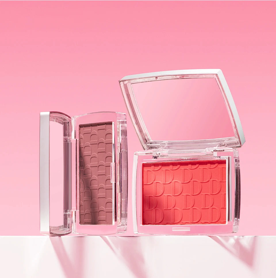 2pcs Matte Embossed Blush & Brush Long Lasting High Pigmented Multi-Purpose Blush Palette Pink Natural Color Rendering Cosmetics