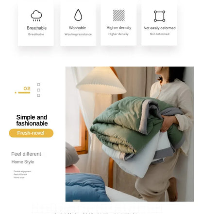 2025 new Japanese polyester cotton quilted summer quilt skin-friendly washable light luxury style solid color lightweight