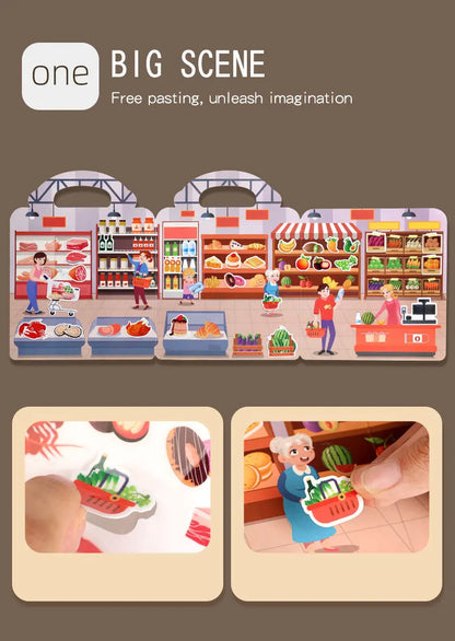 1 Book Jelly Sticker Book Quiet Book DIY Fun for Children's Scene Stickers Repeatedly Paste Puzzle Sticker Book