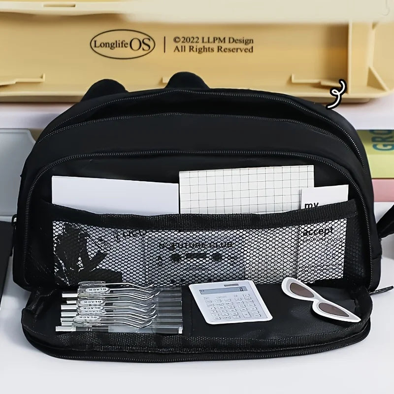 Cute 3D Black Cat Pencil Case-Large Capacity Polyester School Supplies,Cute Cat Lover Gift for Students & Office (Paw Design)